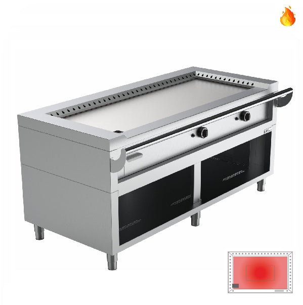Plaque Teppanyaki professionnelle à gaz Unninox IG-3 avec grande plaque en acier poli de 20 mm et structure en inox.