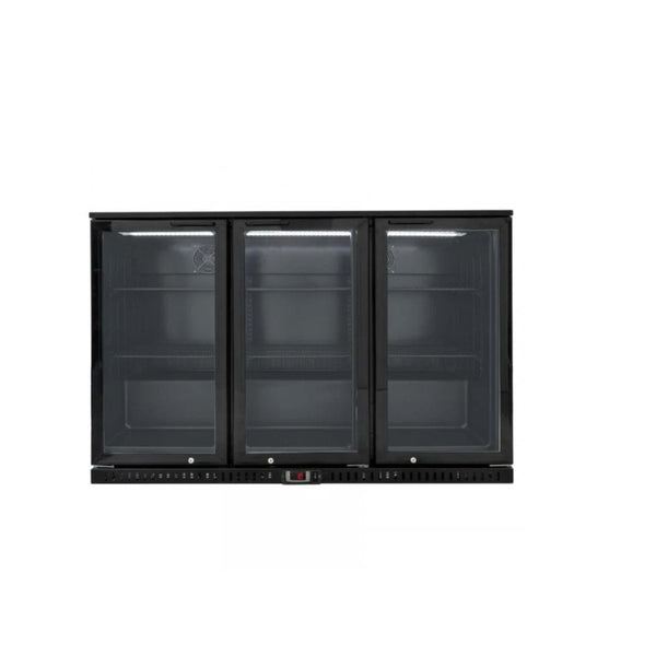 Gekoelde barkast met skinplate afwerking en 3 scharnierende glazen deuren - 328 liter