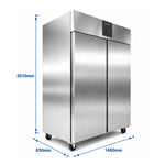 Armoire réfrigérée professionnelle inox 2 portes 1400 litres avec froid ventilé, température de -2°C à +8°C pour restaurant, boulangerie, boucherie et cuisine professionnelle