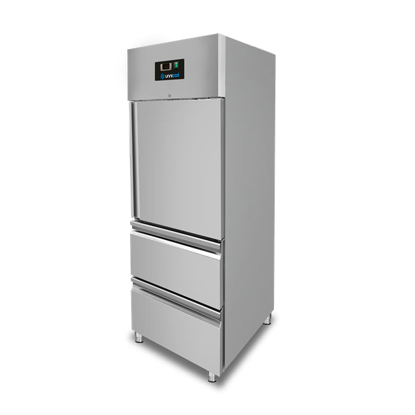 Armoire réfrigérée professionnelle 650 L avec 1 demi-porte et 2 tiroirs GN 2/1