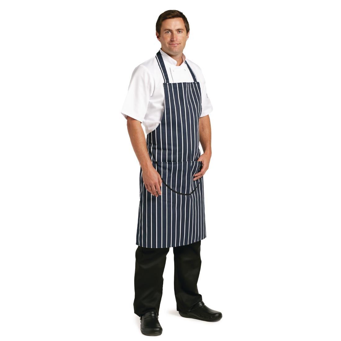 Tablier bavette avec poche Whites rayé marine et blanc — A535