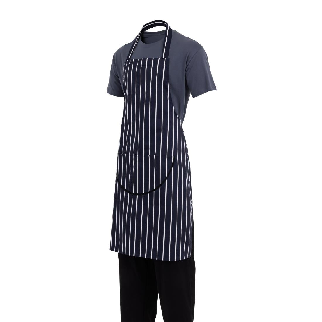Tablier bavette avec poche Whites rayé marine et blanc — A535