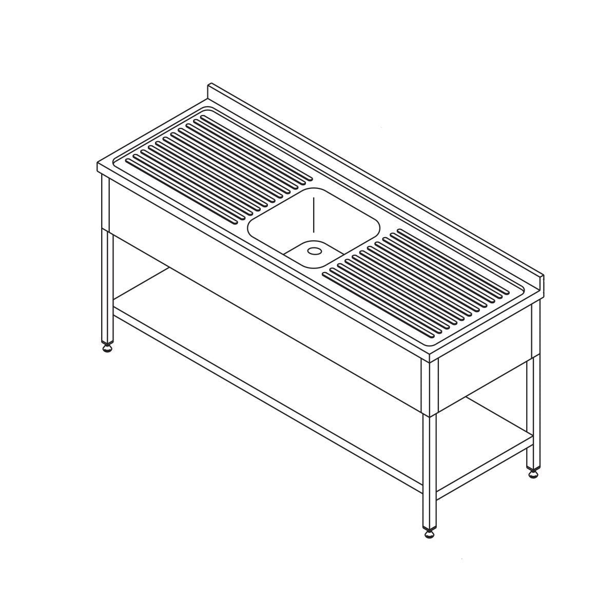 Table lave-vaisselle - 160 x 60 cm - avec évier et dosseret - incl étagère de rangement – Maxima 09393955
