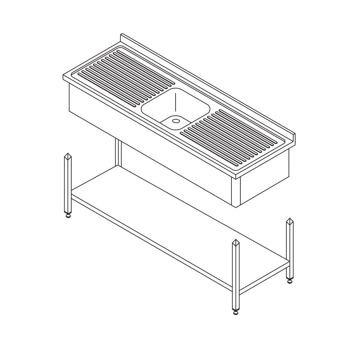 Table lave-vaisselle - 120 x 60 cm - avec évier et dosseret - incl étagère de rangement – Maxima 09394000