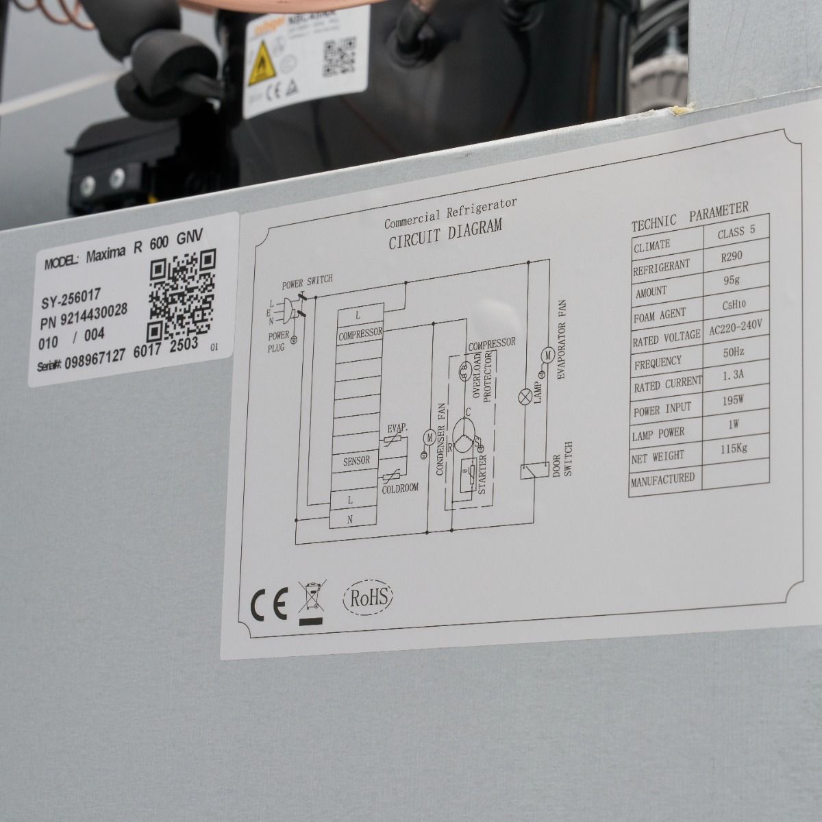 Réfrigérateur - 600 L - 3 étagères réglables (2/1 GN)  - acier inoxydable - sur roulettes – Maxima 09400003