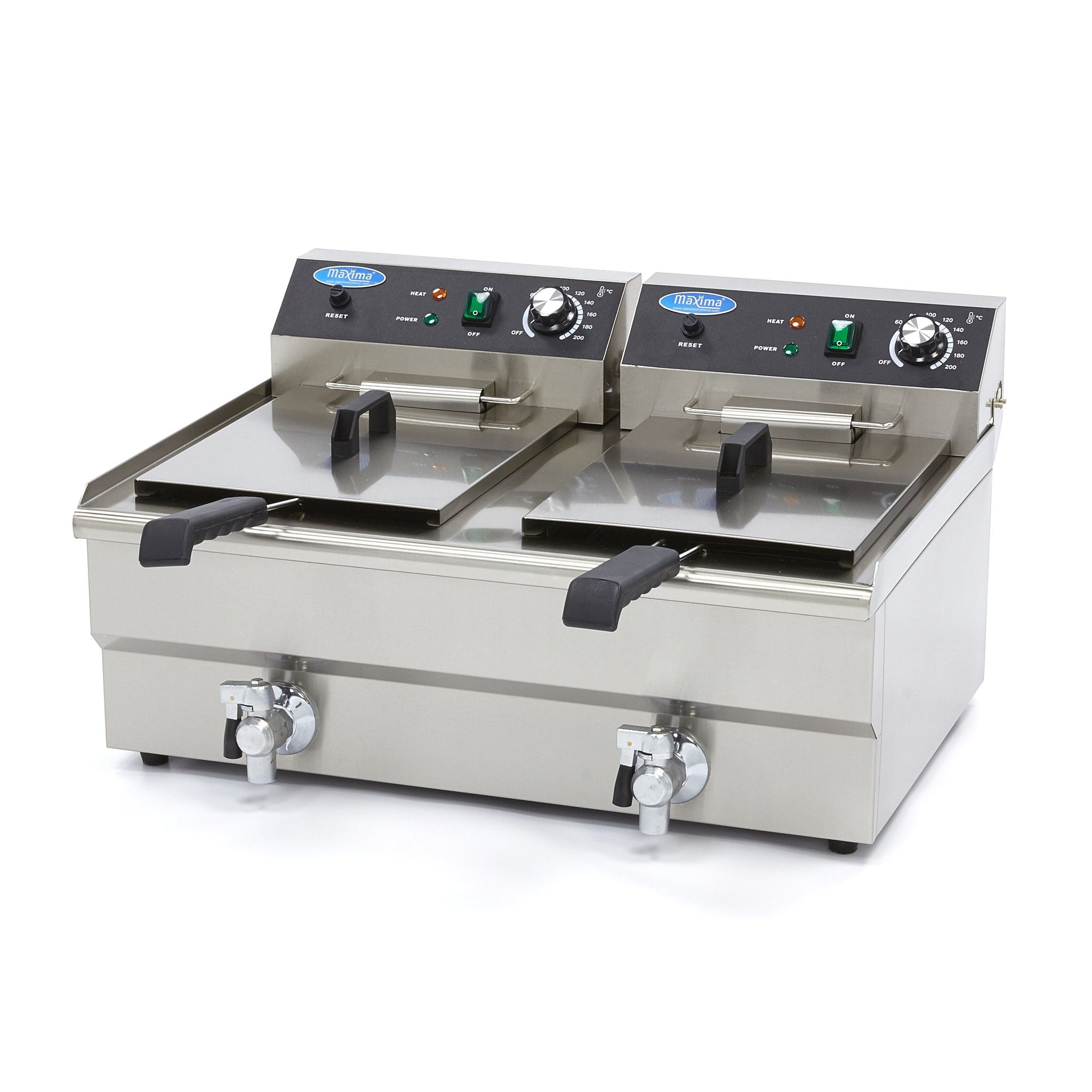 Friteuse - 2 x 16 L - 2 paniers - avec robinet de vidange – Maxima 09365011