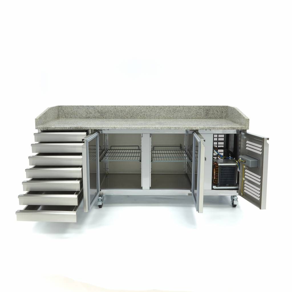 Réfrigérateur pour la préparation des pizzas - 202 cm - 2 portes - 7 tiroirs – Maxima 09400210