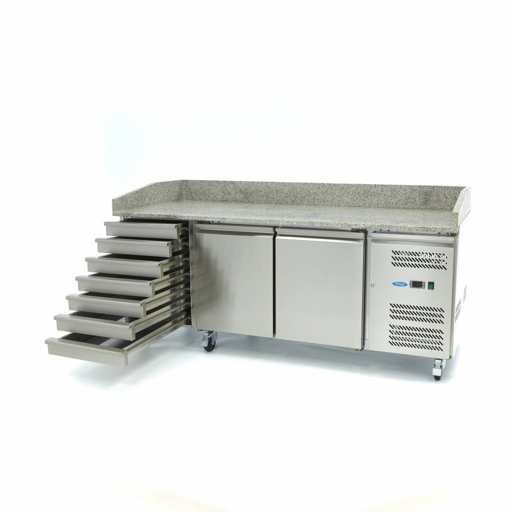 Réfrigérateur pour la préparation des pizzas - 202 cm - 2 portes - 7 tiroirs – Maxima 09400210