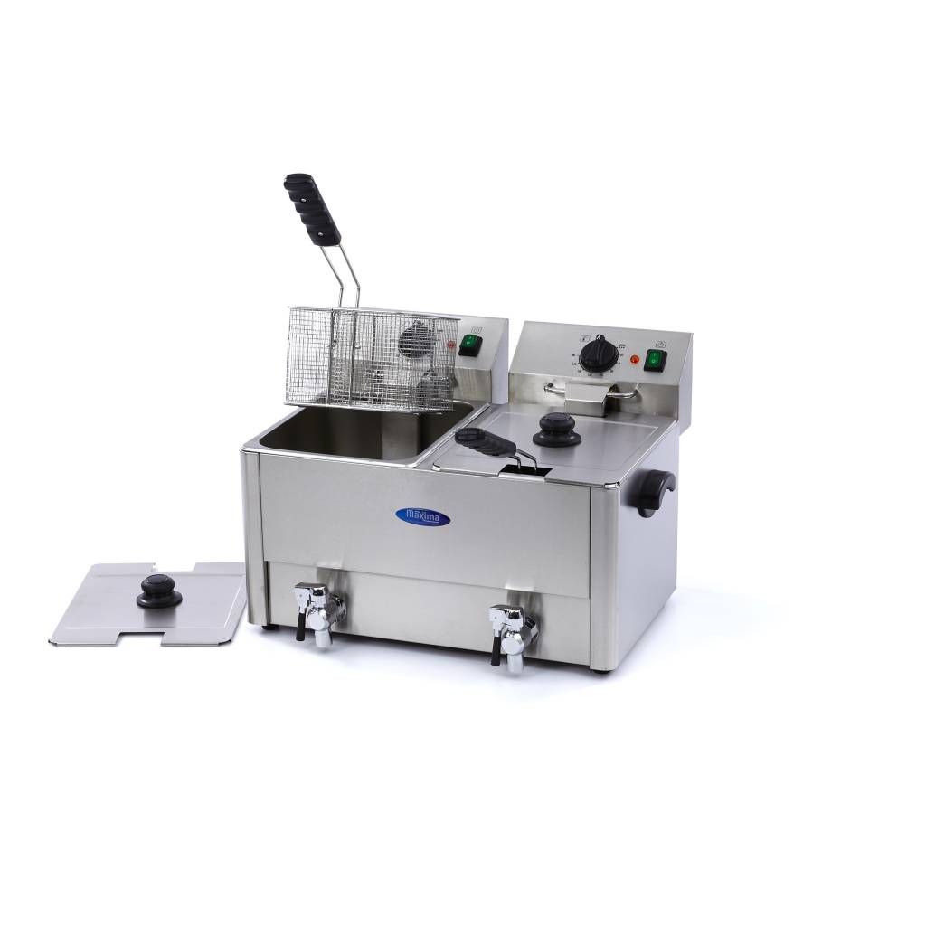Friteuse - 2 x 8 L - 2 paniers - avec robinet de vidange – Maxima 09300416