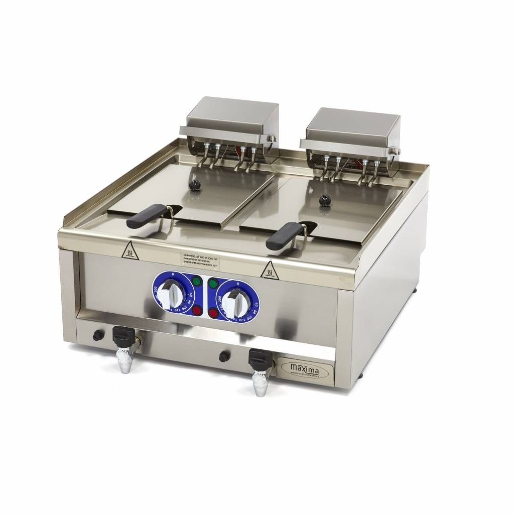 Friteuse - 2 x 10 L - 2 paniers - avec robinet de vidange - 400V – Maxima 09391650
