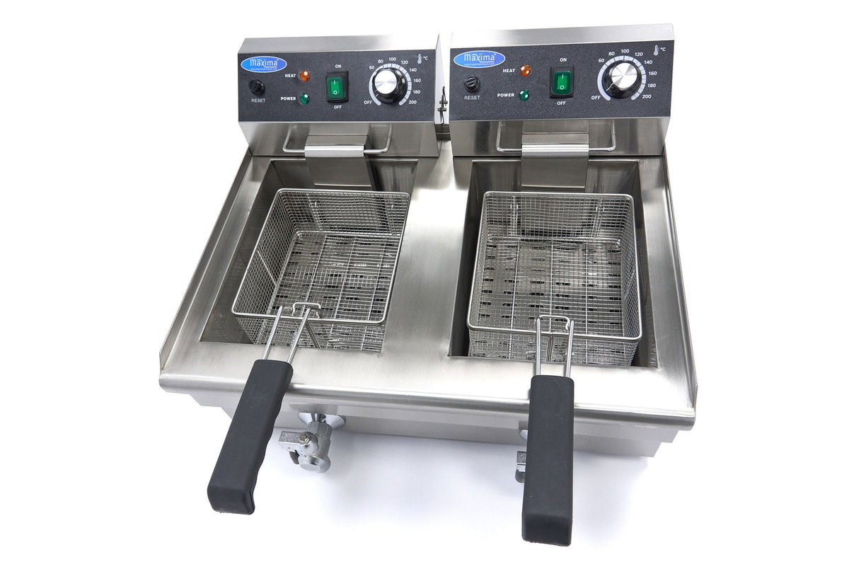 Friteuse - 2 x 10 L - 2 paniers - avec robinet de vidange – Maxima 09365229