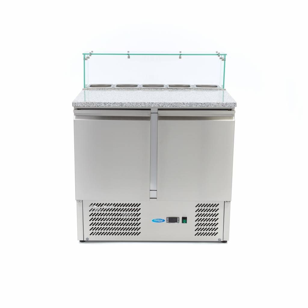 Réfrigérateur pour la préparation des pizzas - 90 cm - 2 portes - s'adapte à 5 x 1/6 GN - incl couvercle en verre – Maxima 09400207