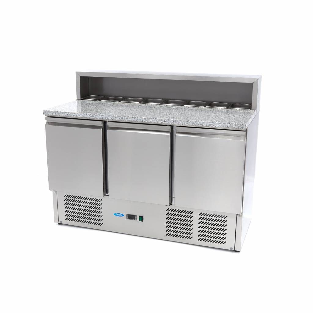Réfrigérateur pour la préparation des pizzas - 137 cm - 3 portes - s'adapte à 8 x 1/6 GN - incl couvercle en acier inoxydable – Maxima 09400205