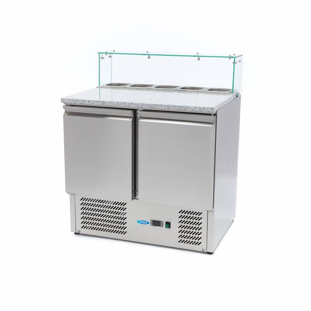 Réfrigérateur pour la préparation des pizzas - 90 cm - 2 portes - s'adapte à 5 x 1/6 GN - incl couvercle en verre – Maxima 09400207