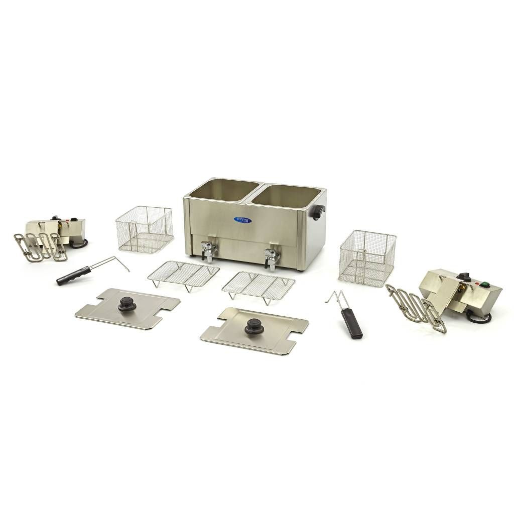 Friteuse - 2 x 8 L - 2 paniers - avec robinet de vidange – Maxima 09300416