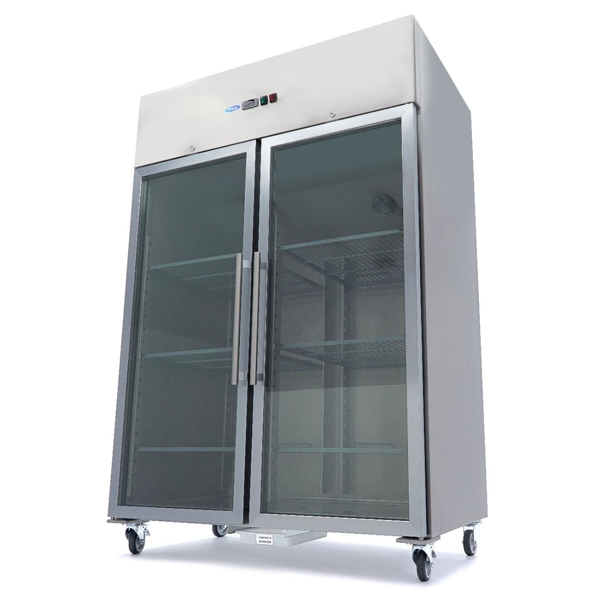 Réfrigérateur - 1400 L - 6 étagères réglables (2/1 GN) - acier inoxydable - avec portes en verre – Maxima 09400021