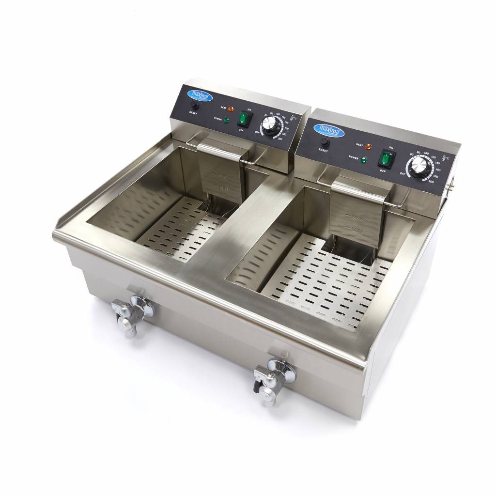 Friteuse - 2 x 16 L - 2 paniers - avec robinet de vidange – Maxima 09365011