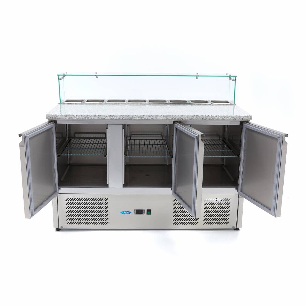 Réfrigérateur pour la préparation des pizzas - 137 cm - 3 portes - s'adapte à 8 x 1/6 GN - incl couvercle en verre – Maxima 09400208