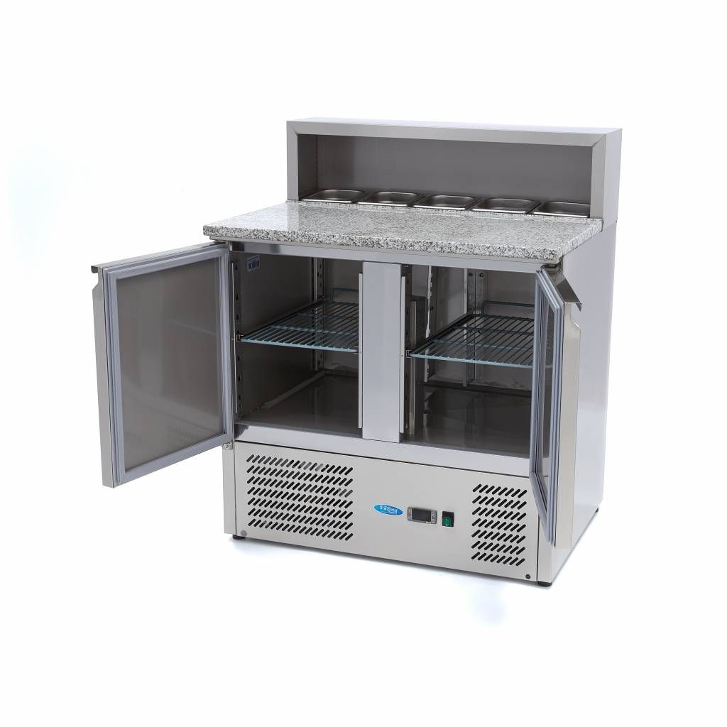 Réfrigérateur pour la préparation des pizzas - 90 cm - 2 portes - s'adapte à 5 x 1/6 GN - incl couvercle en acier inoxydable – Maxima 09400200
