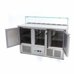 Réfrigérateur pour la préparation des pizzas - 137 cm - 3 portes - s'adapte à 8 x 1/6 GN - incl couvercle en verre – Maxima 09400208