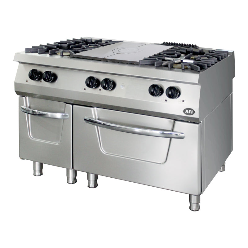 Fourneaux 6 feux gaz ou 4 feux gaz + plaques coup de feu sur four gaz AFI — F4G7FG120+PCF