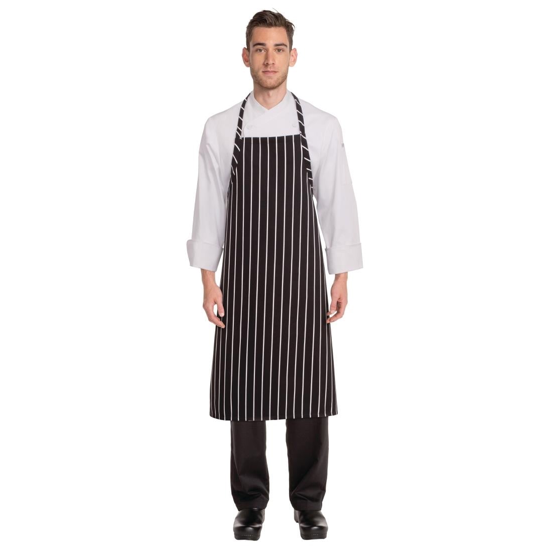 Tablier bavette tissé Chef Works Premium rayures noires et blanches — B248