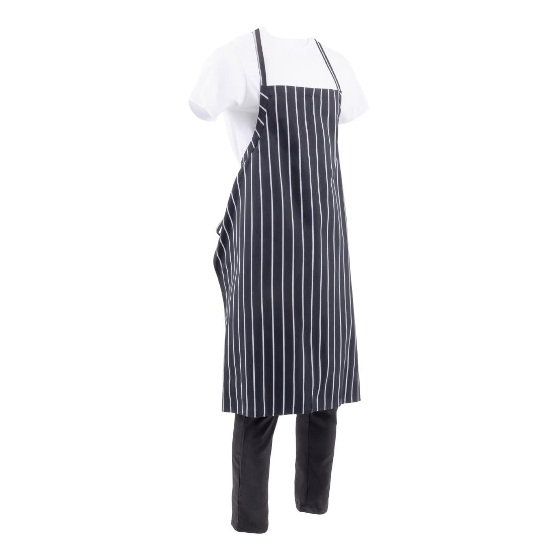 Tablier bavette tissé Chef Works Premium rayures noires et blanches — B248