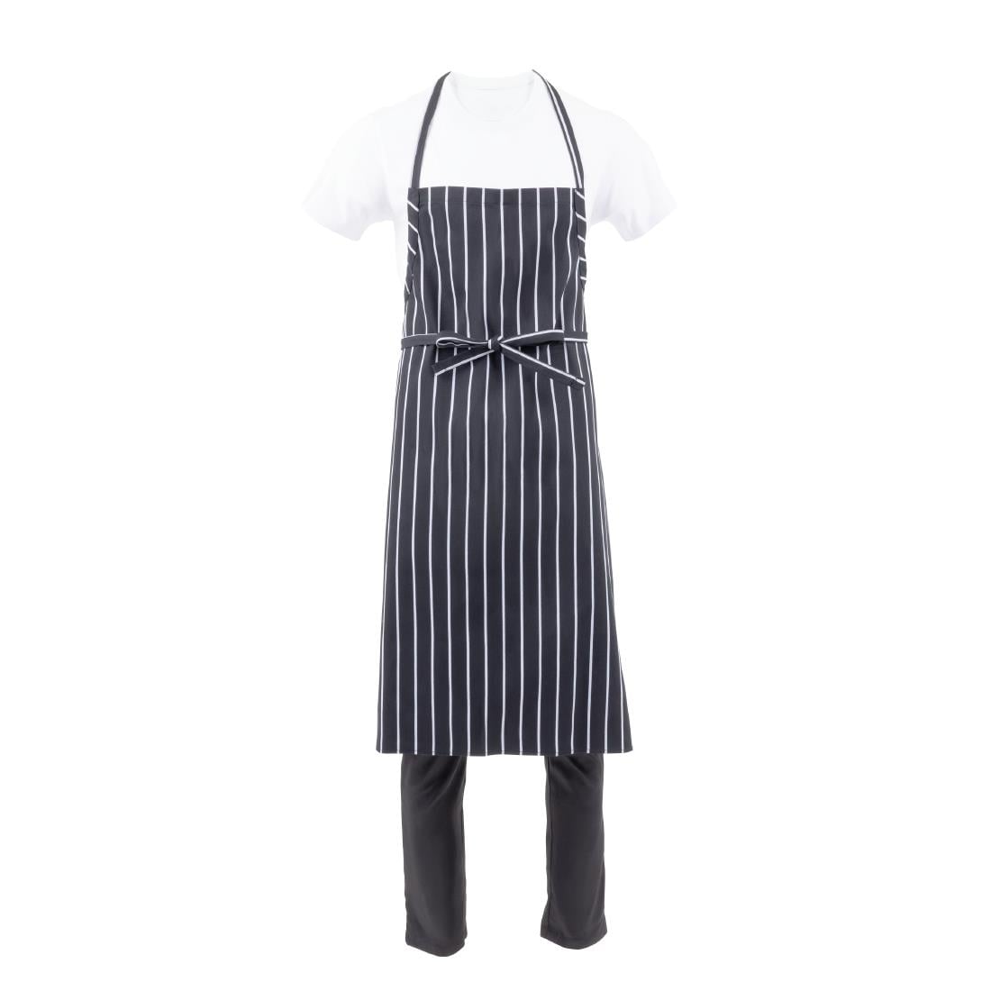 Tablier bavette tissé Chef Works Premium rayures noires et blanches — B248