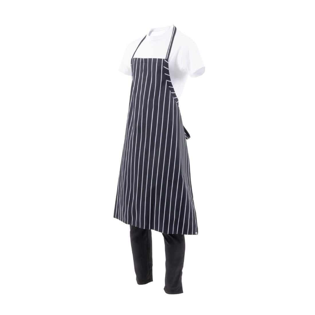 Tablier bavette tissé Chef Works Premium rayures noires et blanches — B248