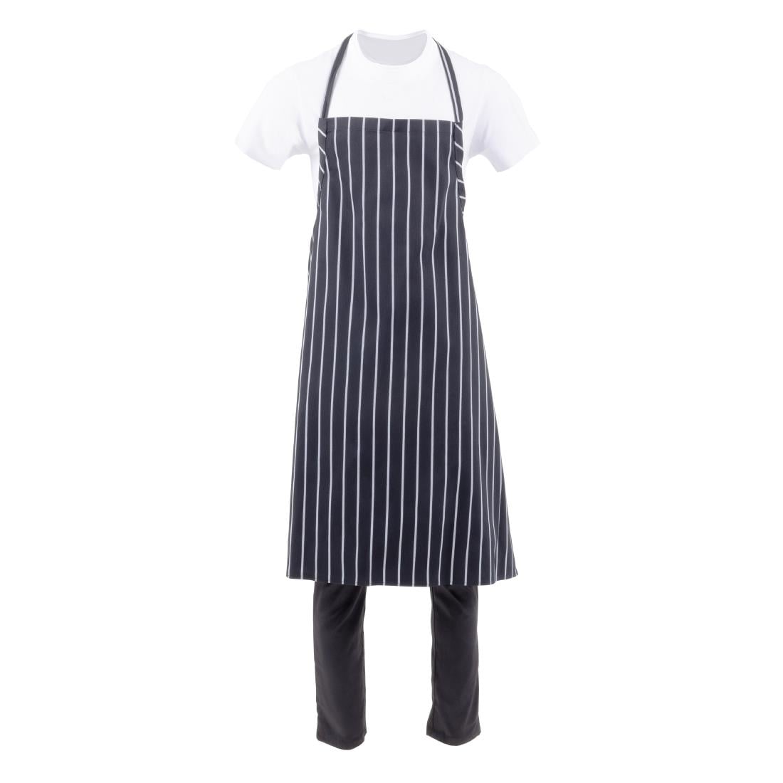 Tablier bavette tissé Chef Works Premium rayures noires et blanches — B248
