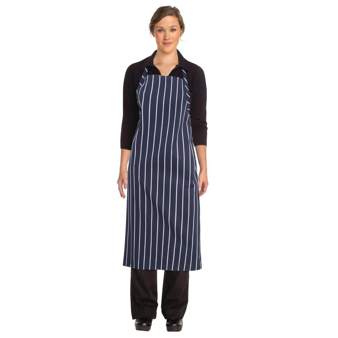 Tablier bavette tissé Chef Works Premium rayures bleue marine et blanches — B249