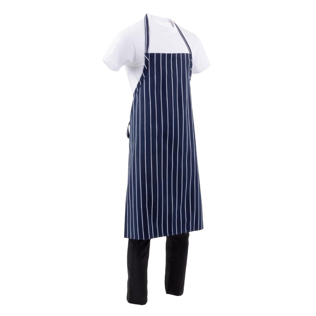 Tablier bavette tissé Chef Works Premium rayures bleue marine et blanches — B249