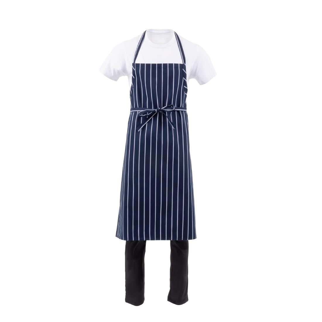 Tablier bavette tissé Chef Works Premium rayures bleue marine et blanches — B249