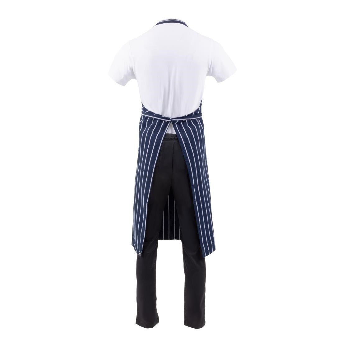 Tablier bavette tissé Chef Works Premium rayures bleue marine et blanches — B249