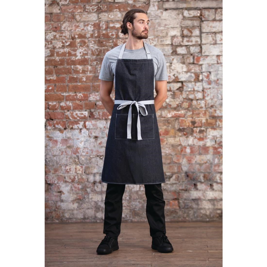 Tablier bavette denim Southside noir — B981