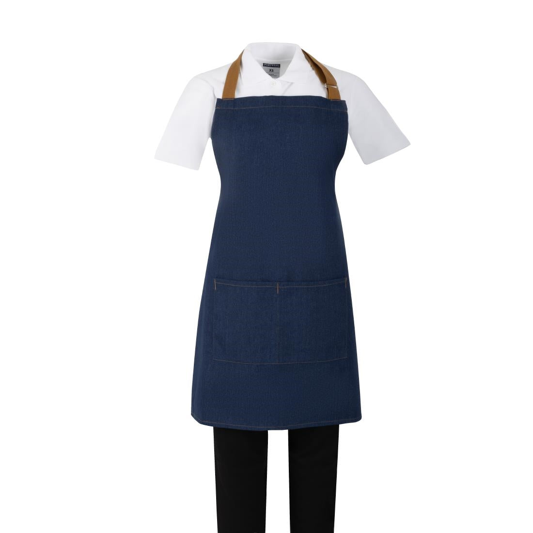 Tablier court Southside en denim bleu avec attaches marron clair — BA158