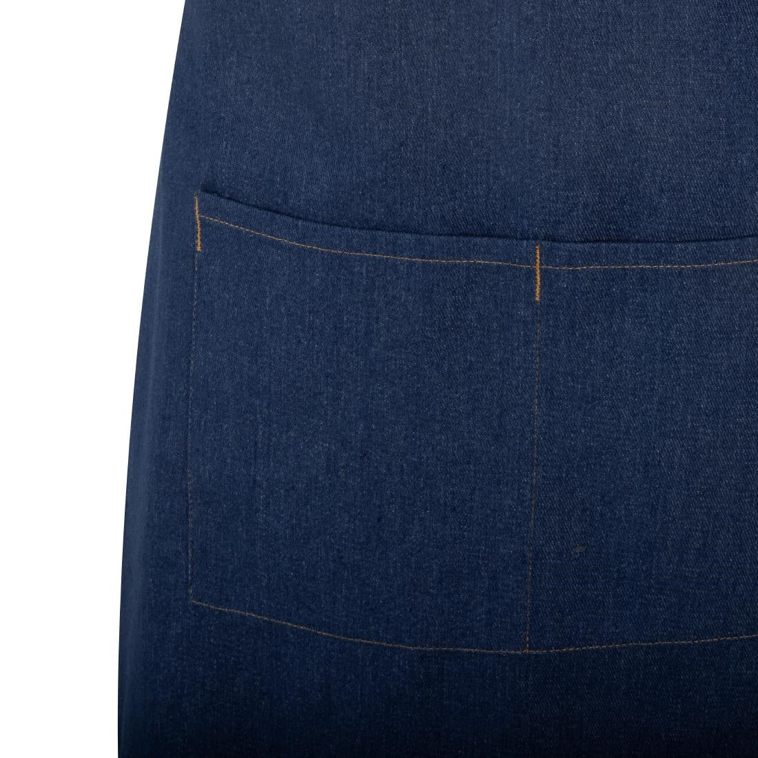 Tablier court Southside en denim bleu avec attaches marron clair — BA158
