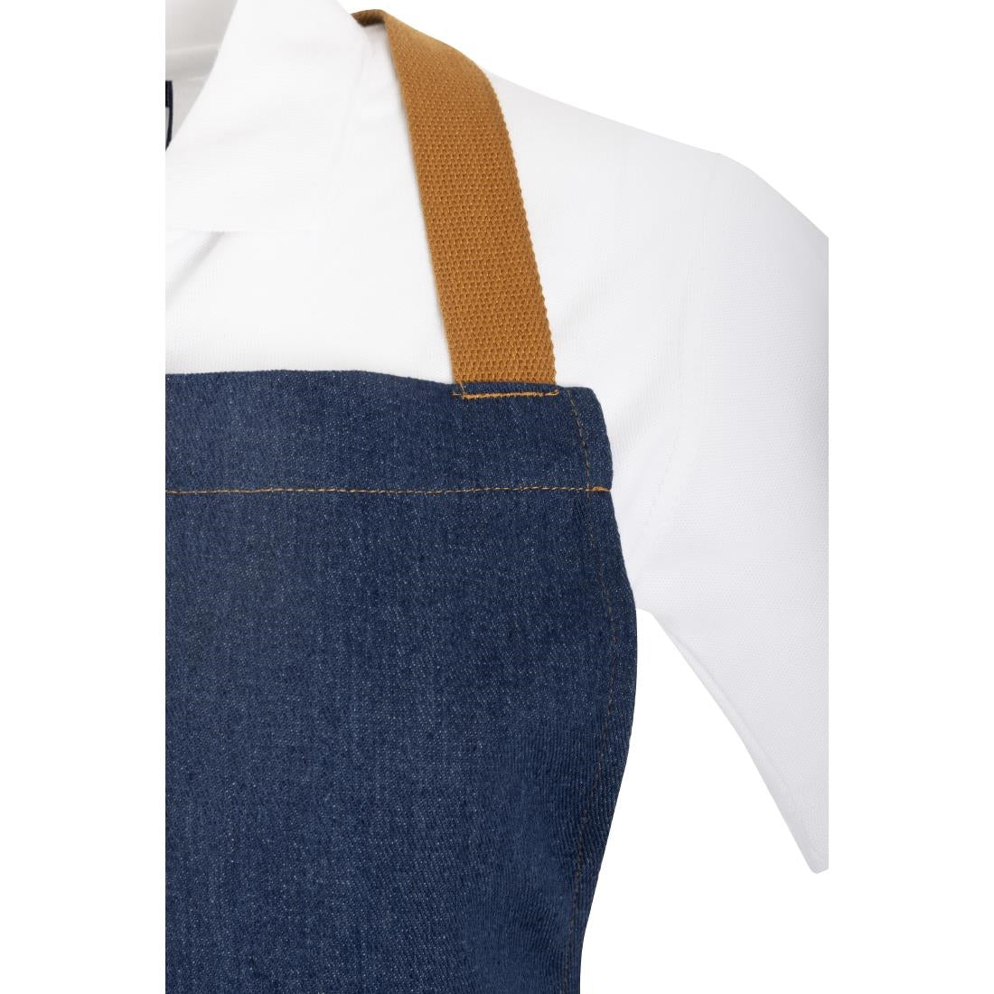 Tablier court croisé dans le dos Southside en denim bleu avec liens en cuir — BA159