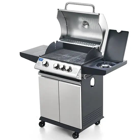 Barbecue gaz sur roues avec plan de cuisson latéral zone