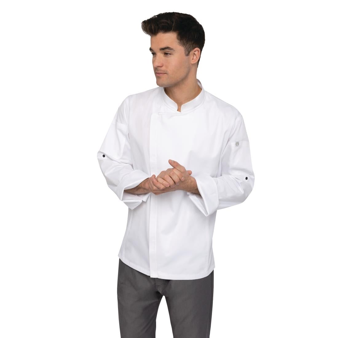 Veste de cuisine mixte légère à fermeture éclair Hartford Chef Works Urban blanche S — BB264-S