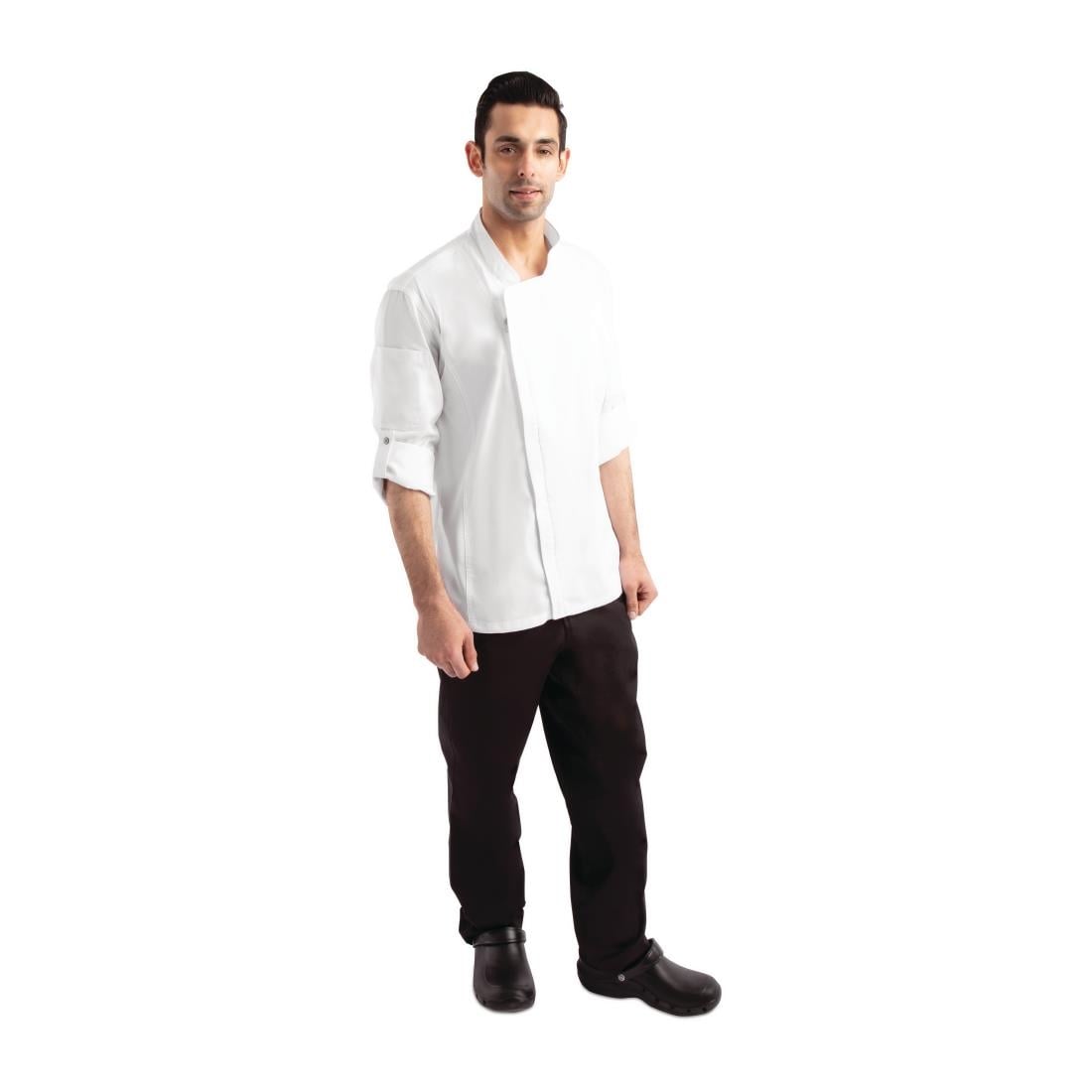 Veste de cuisine mixte légère à fermeture éclair Hartford Chef Works Urban blanche S — BB264-S
