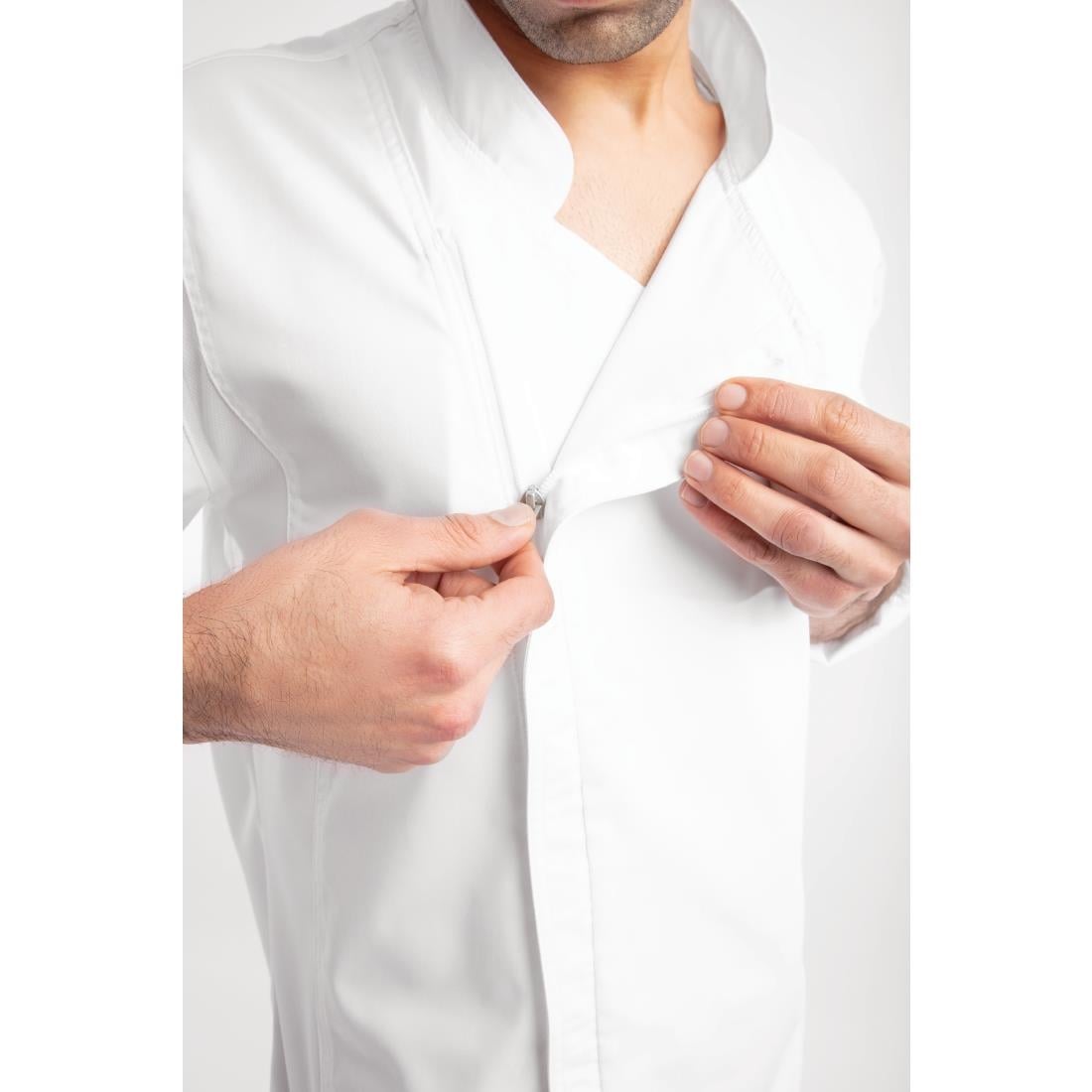 Veste de cuisine mixte légère à fermeture éclair Hartford Chef Works Urban blanche S — BB264-S