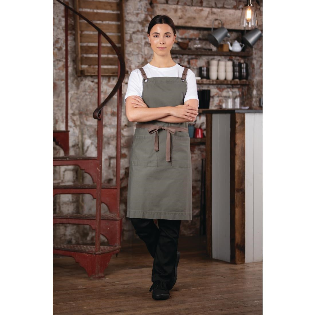 Tablier bavette en coton Southside kaki — BB684