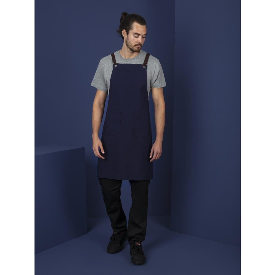Tablier bavette en coton Southside bleu marine — BB686