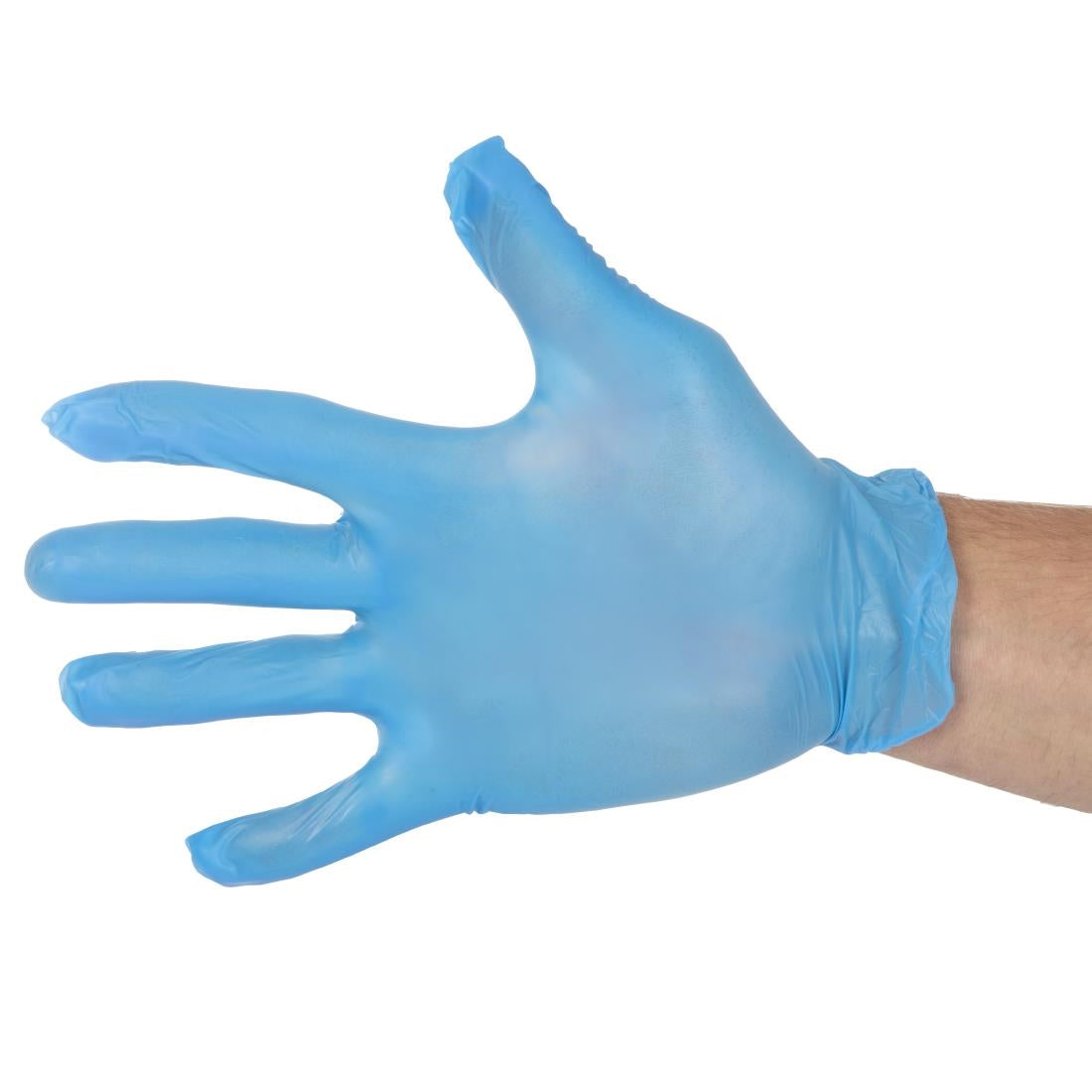 Gants alimentaires en vinyle non poudrés Hygiplas bleus M (lot de 100) — CF403-M