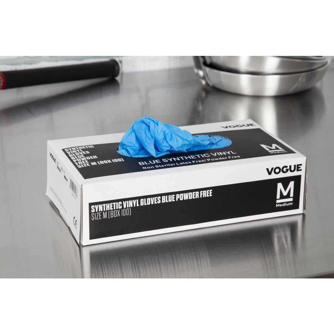 Gants alimentaires en vinyle non poudrés Hygiplas bleus M (lot de 100) — CF403-M