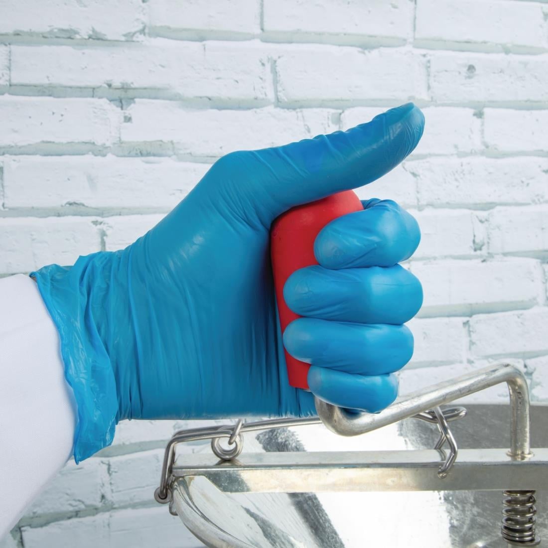 Gants alimentaires en vinyle non poudrés Hygiplas bleus L (lot de 100) — CF403-L
