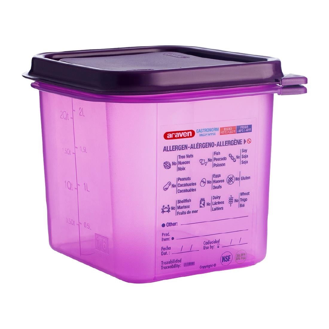 Bac hermétique violet antiallergénique GN1/6 Araven 2,6L — CM786