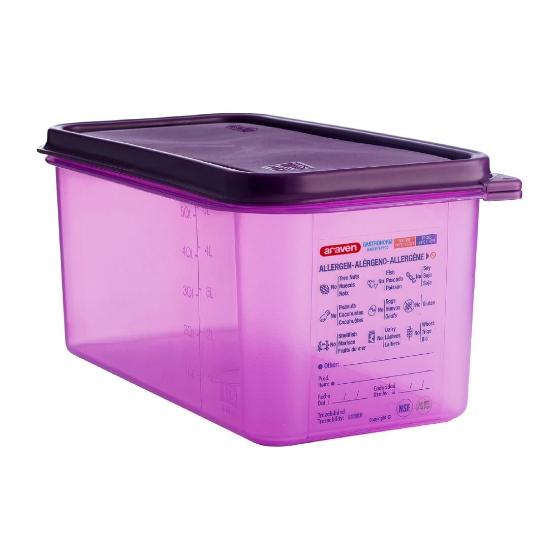 Bac hermétique violet antiallergénique GN 1/3 Araven 6L — CM788