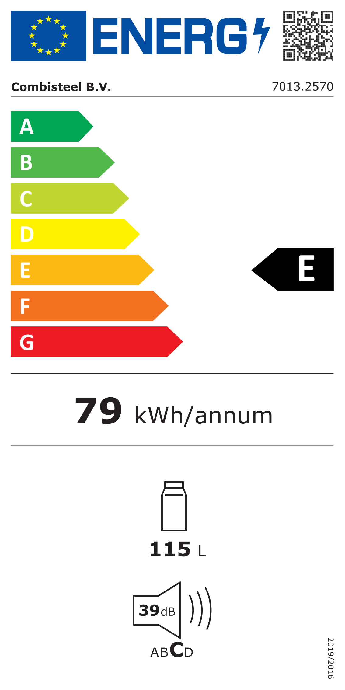 Étiquette énergétique officielle — Combisteel 7013.2570 — classe E